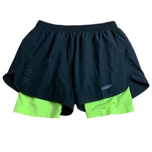 Lixada Men’s 2-in-1 Running Shorts - Black/Lime Green - Size L